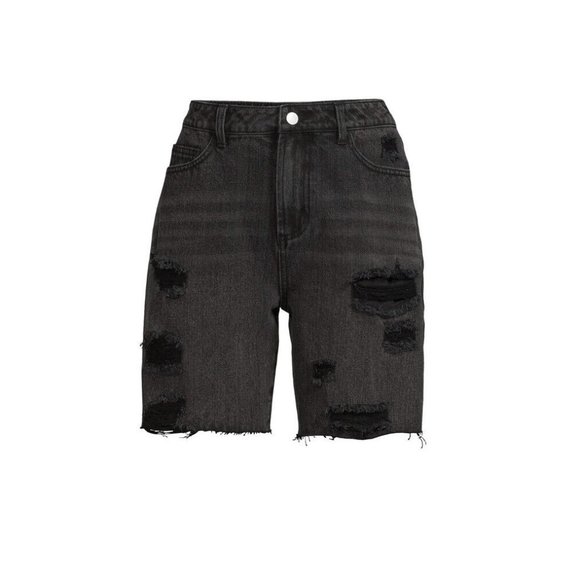 No Boundaries Womens High Rise Boyfriend Shorts Size 5 Black Distressed Denim - Picture 2 of 9